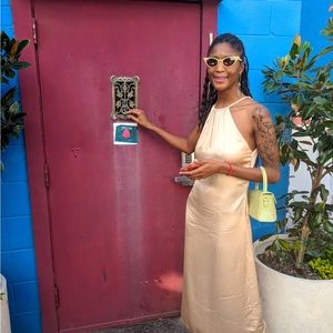 &Other Stories midi satin dress in beige/cream